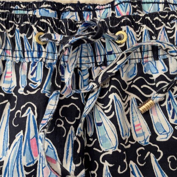 Lilly Pulitzer Taron Linen Pants Low Tide Sailboats Small Coastal Nautical - Picture 4 of 14